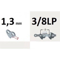 Chaîne tronçonneuse FLEURELLE FEAS 6020T, pas 3/8 LP, jauge 050, 1.3 mm, 33 maillons, 33 entraineurs