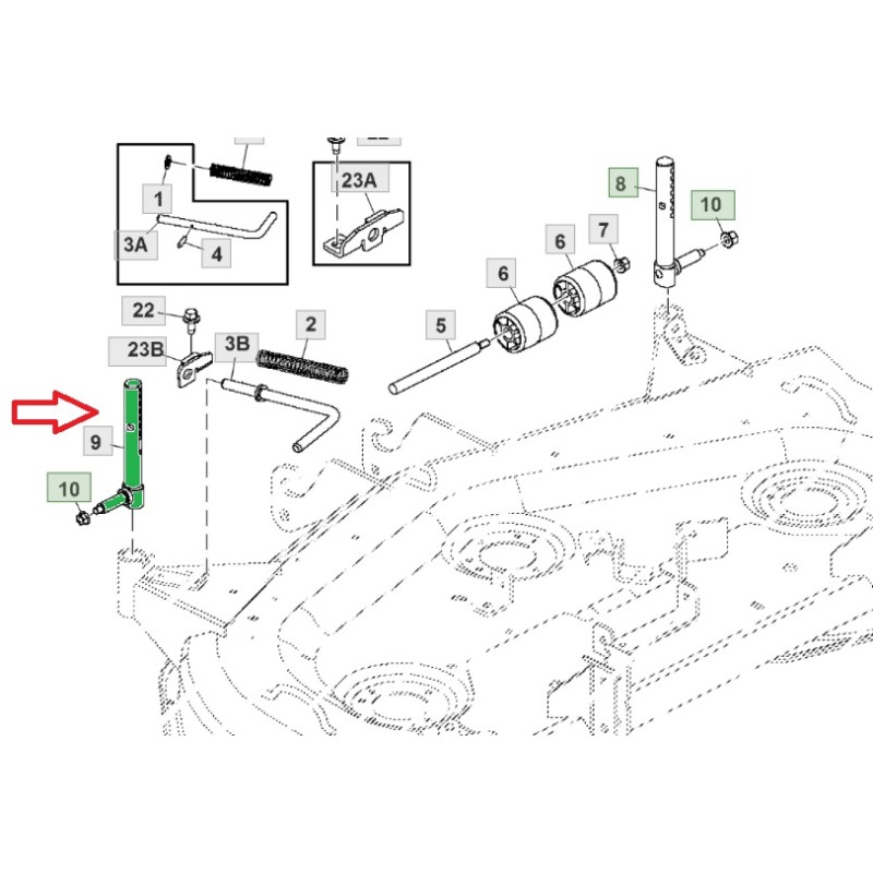 Fusée de roue de jauge avant gauche John Deere AM137395, 48C, 54C, 62C