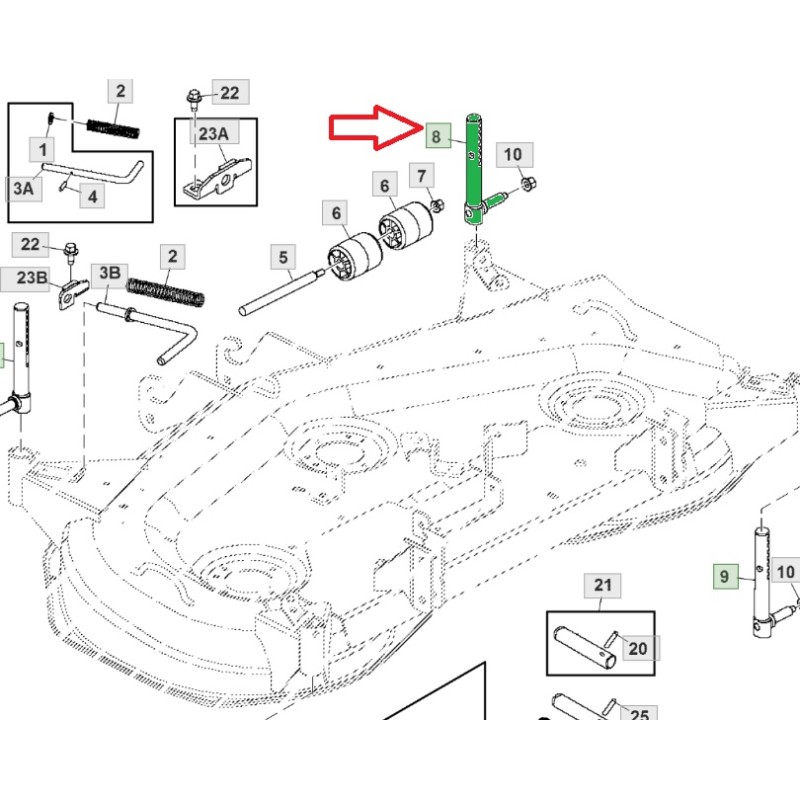 Fusée de roue de jauge avant droit John Deere AM131288, 48C, 54C, 62C