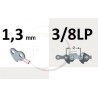 Guide chaine tronçonneuse CASTOR ELETTRA160, ELETTRA170, ES180, 35 cm, pas 3/8LP, jauge 1.3 mm, .050 , 50 maillons, 50 entraineu