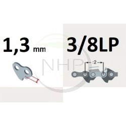 Guide chaîne tronçonneuse POULAN 240, 255, 260, 40cm, 16", pas 3/8LP, jauge .050, 1.3mm, 56 maillons, 56 entraineurs