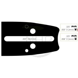 Guide chaine tronçonneuse MAKITA DCS430, DCS431, DCS520, DCS4300i, 38cm, 15", pas .325, jauge 1.3 mm, .050 , 64 maillons, 64 ent