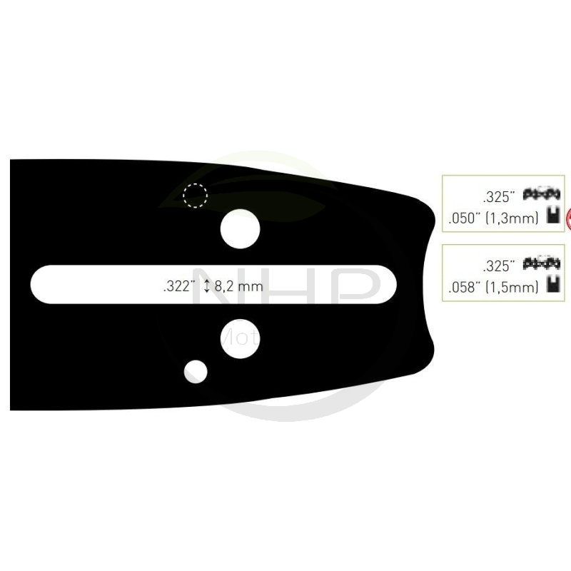 Guide chaine tronçonneuse MAKITA DCS430, DCS431, DCS520, DCS4300i, 38cm, 15", pas .325, jauge 1.3 mm, .050 , 64 maillons, 64 ent