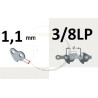 Chaîne tronçonneuse EFCO PT2500, pas 3/8"LP, jauge 0.043, 1.1mm, 39 maillons, 39 entraîneurs