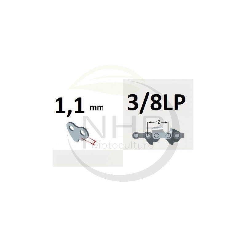 Chaîne tronçonneuse DOLMAR ES4, ES5, ES31, ES32, ES36, ES37, ES38A, ES39TLC, pas 3/8"LP, jauge 0.043, 1.1mm, 45 maillons, 45 ent