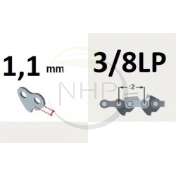 Chaîne tronçonneuse DOLMAR ES40, ES41, ES42A, PS221, PS222, pas 3/8"LP, jauge 0.043, 1.1mm, 45 maillons, 45 entraîneurs