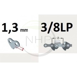 Chaîne tronçonneuse DOLMAR ES 152 A, pas 3/8 LP, jauge 050, 1.3 mm, 45 maillons, 45 entraineurs