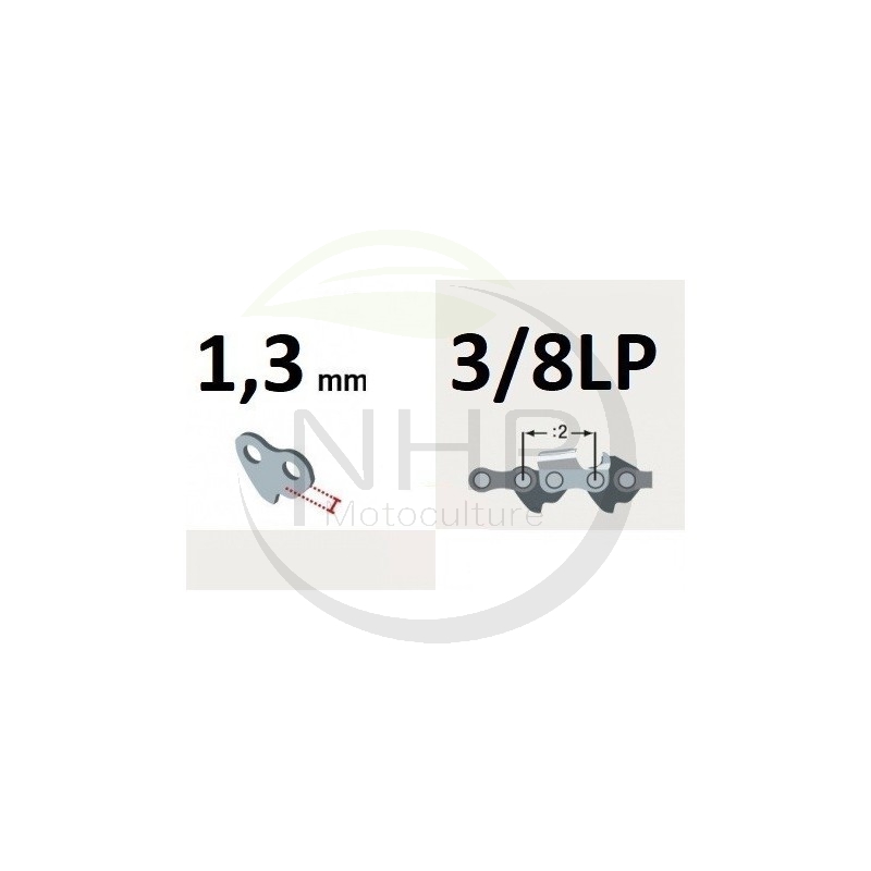 Chaîne tronçonneuse DOLMAR ES 152 A, pas 3/8 LP, jauge 050, 1.3 mm, 45 maillons, 45 entraineurs