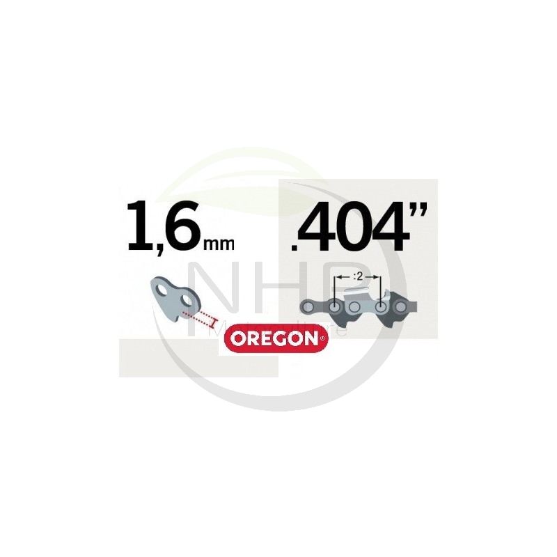 Chaîne tronçonneuse OREGON 59L104E, 59AC104E, 27X104E, 27PX104E, pas .404", jauge .063, 1.60 mm, 104 maillons, 104 entraineurs